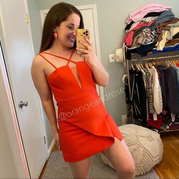 BCBGMAXAZRIA Red Sexy Mesh Strappy Cocktail Mini Dress Event 2 XS Party Dance - Picture 4 of 8